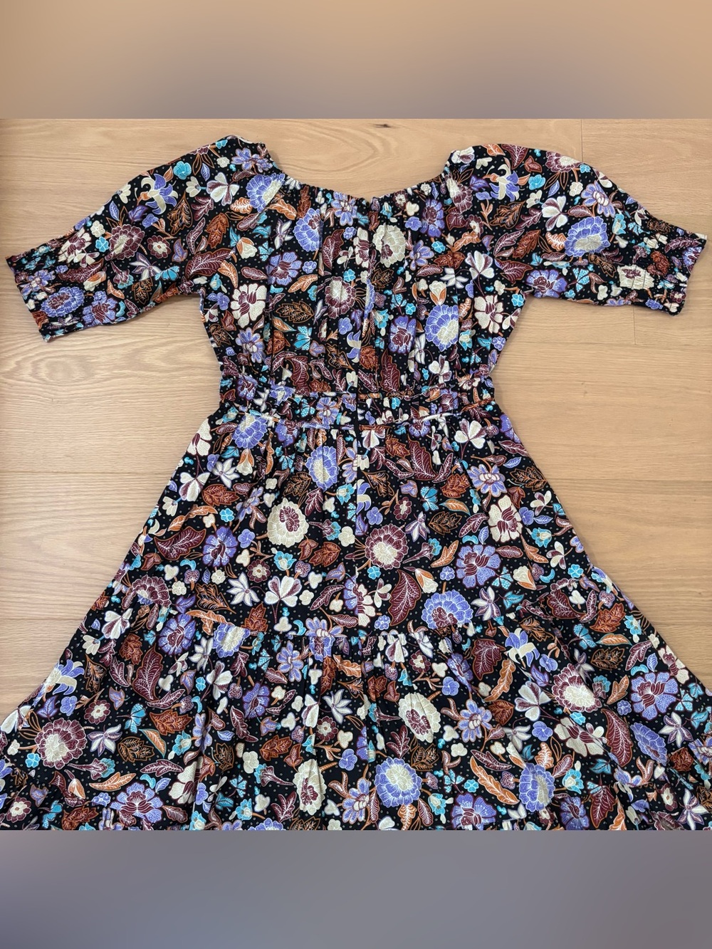 Reposted New Ann Taylor floral cotton batik fit & flair tired midi dress sz 2 - Picture 5 of 11